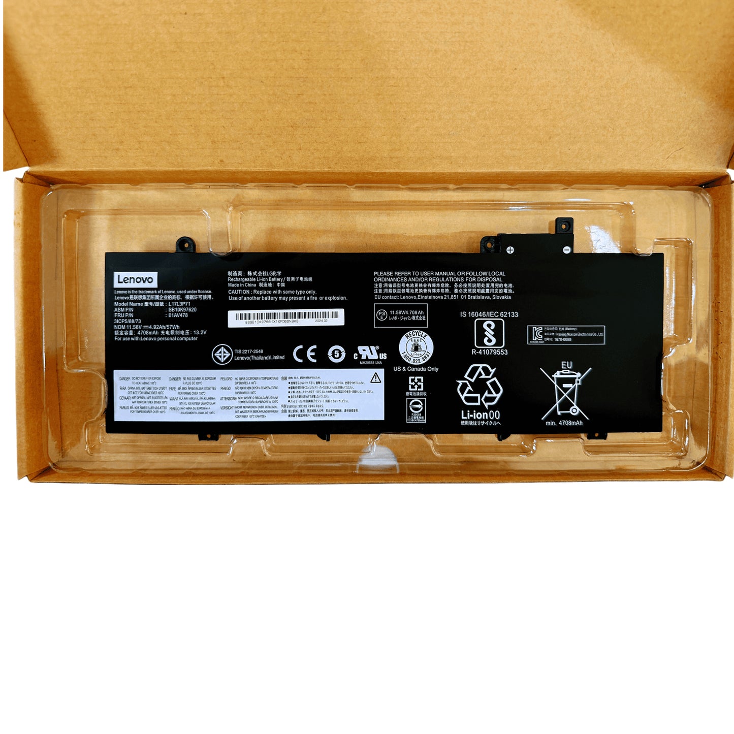 Genuine L17L3P71 L17M3P71 Laptop Battery Compatible with Lenovo ThinkPad T480S Series Notebook 01AV478 SB10K97620 01AV479 SB10K97621 L17M3P72 01AV480 SB10K97622 11.58V 57Wh 4920mAh