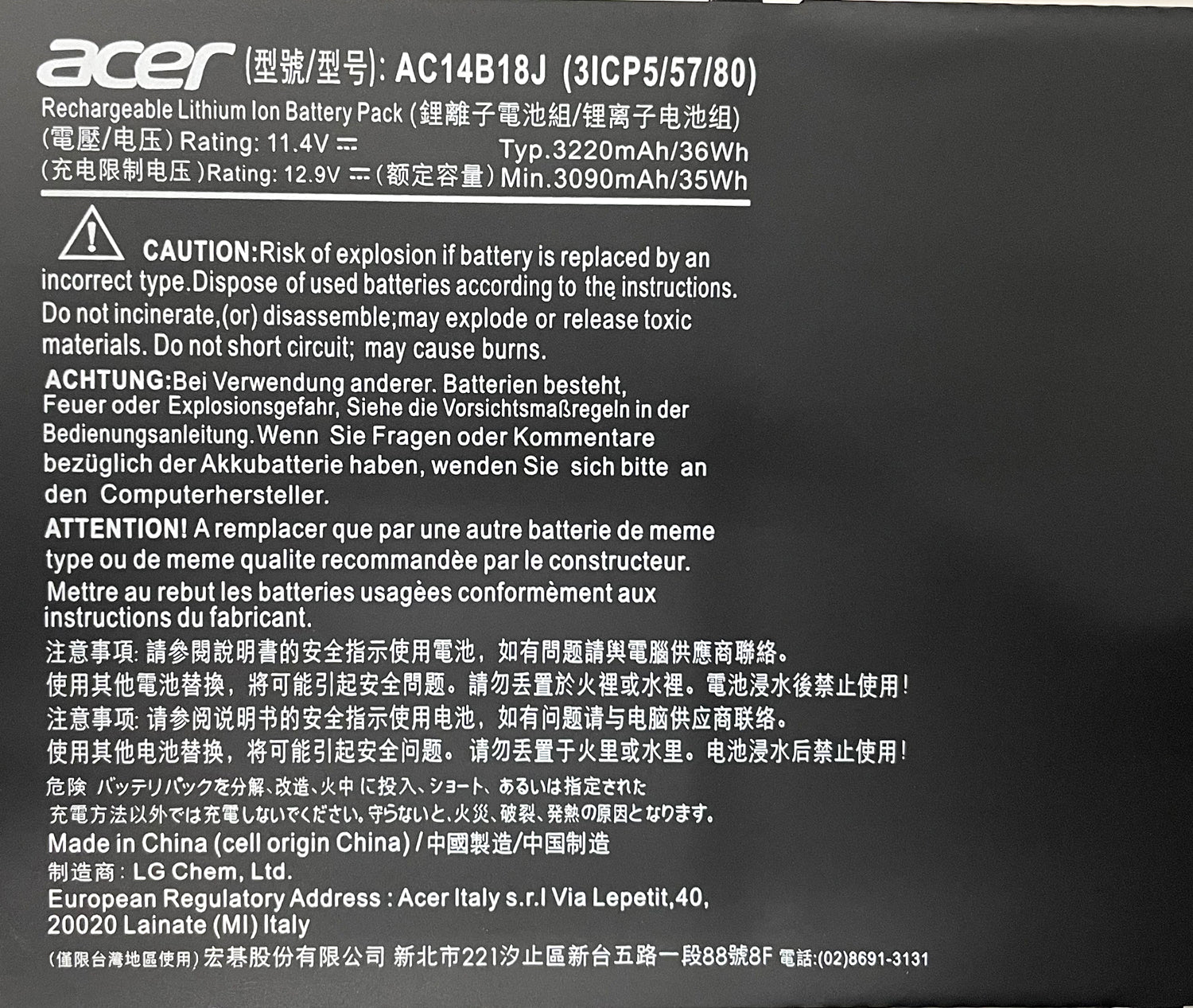 Genuine AC14B18J AC14B13J Laptop Battery for Acer E15 ES1-512 MS2394 EX2519 N15W4 E3-112
