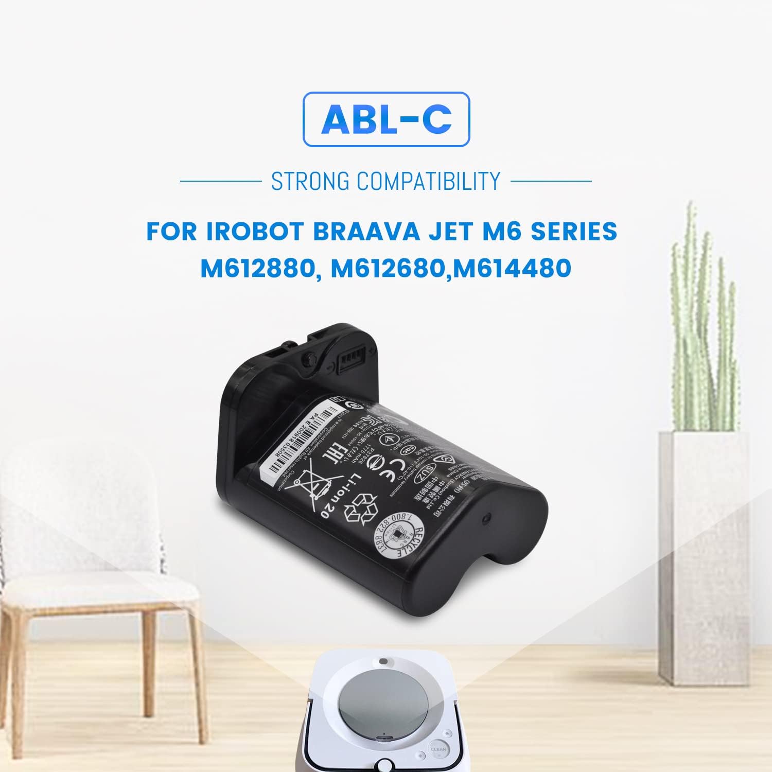 Replacement Li-Ion Battery for iRobot Braava Jet M6 (6110) M611020 M612880 Ultimate Robot Mop ABL-C 10.8V 1775mAh