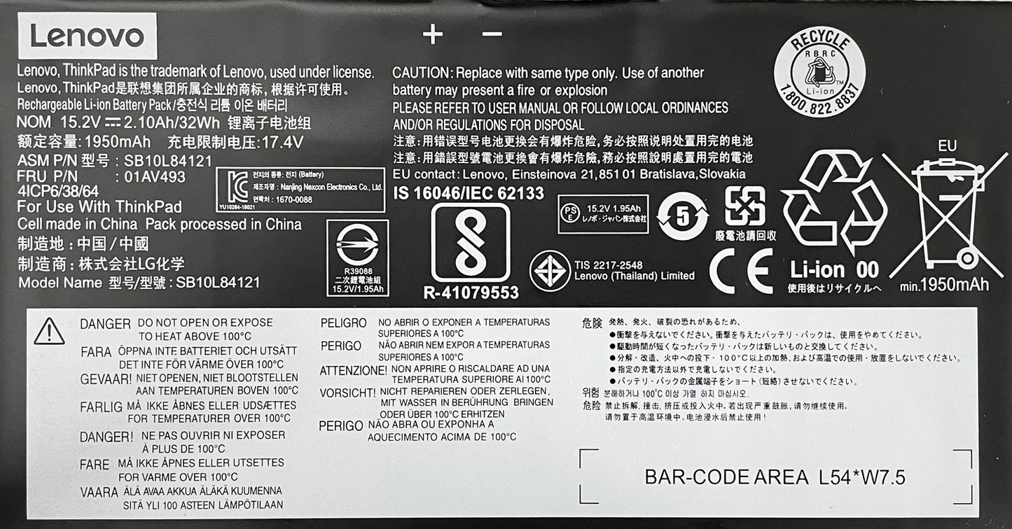 Genuine 01AV493 SB10L84121 Laptop Battery Replacement for Lenovo ThinkPad T570 T580 P51s P52s Series 00UR891 00UR892