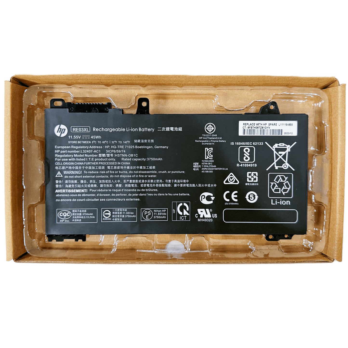 Genuine RE03XL RE03 41.7Wh Laptop Battery Compatible with HP ProBook 430 440 445 455 445R 455R G6 430 440 445 450 G7 Series L32407-2B1 L32407-541 L32 441 0 7-AC1 L32656-002 L32656-005