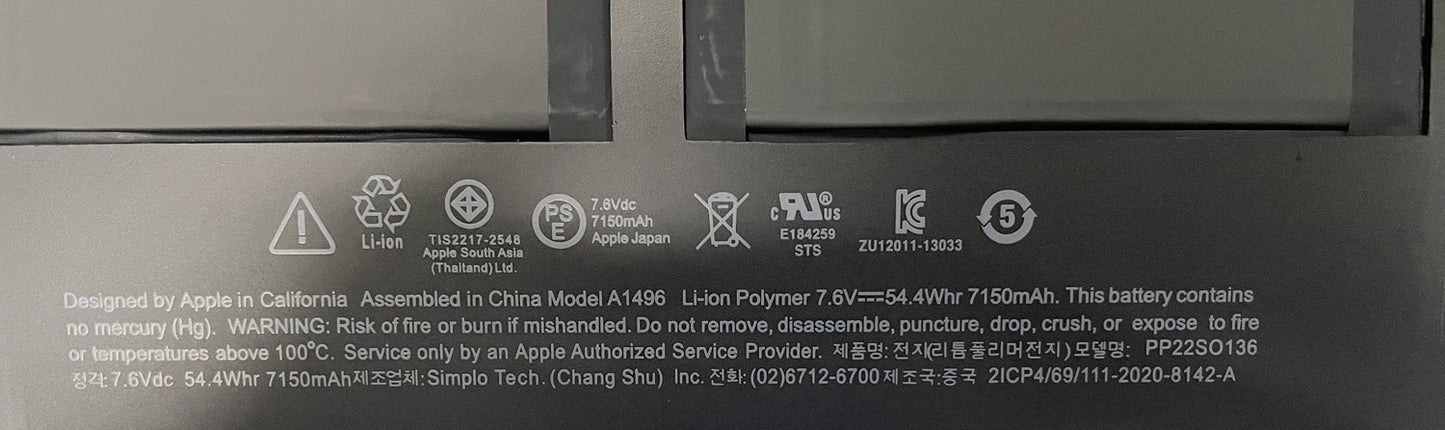 Genuine A1466 A1496 A1405 Replacement Battery for MacBook Air 2017, Early 2015 Early 2014, Mid 2013 Mid 2012 Mid 2011, Late 2010 Fits A1396 A1405 A1496 A1377