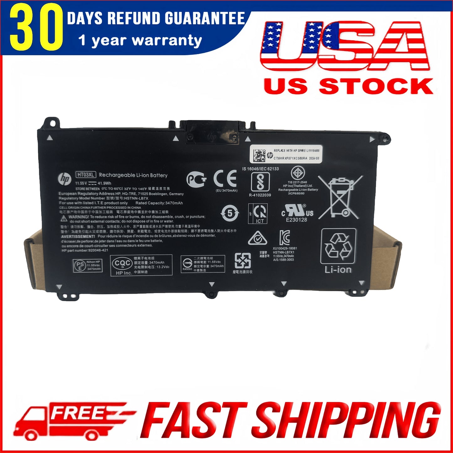 Genuine HT03XL L11119-855 Laptop Battery for HP Pavilion 14-CE/CF/DF, 15-CS/DA/DB/DW, 17-by/CA Series