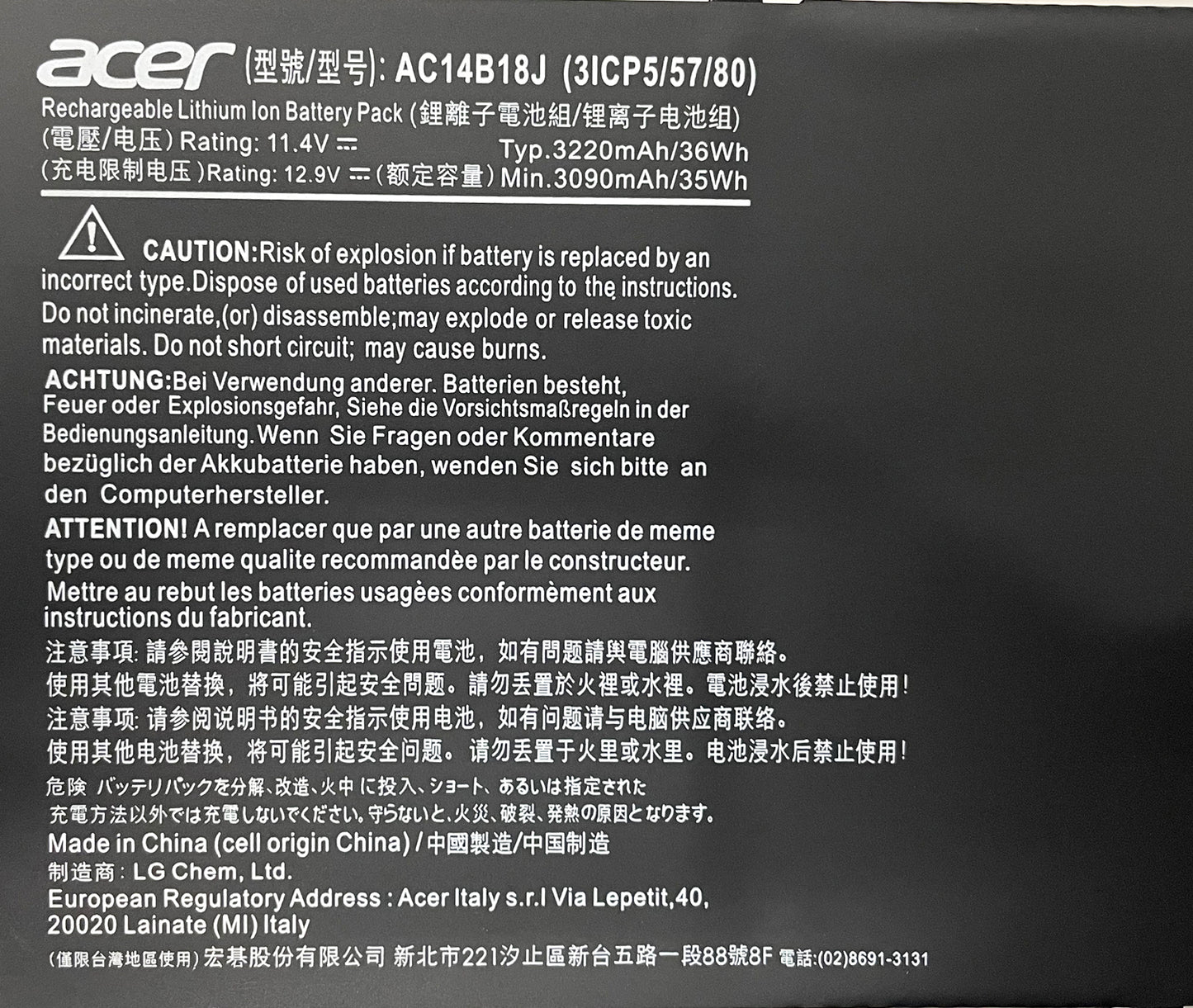 Genuine AC14B18J AC14B13J Laptop Battery for Acer E15 ES1-512 MS2394 EX2519 N15W4 E3-112