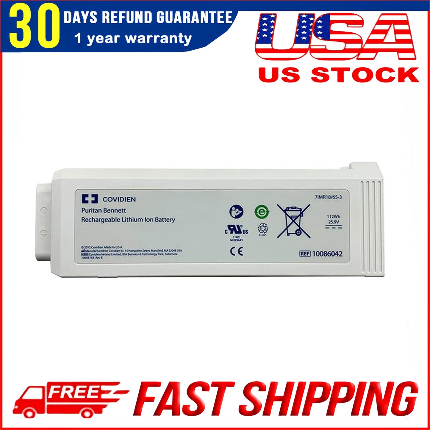 Genuine COVIDIEN 7IMR18/65-3 10086042 Battery Replacement for Puritan Bennett Ventilator System