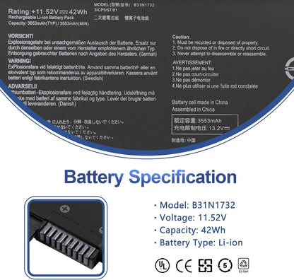 Genuine B31N1732 Battery for Asus VivoBook S14, X430, K430, R430, V430 & F571 Series