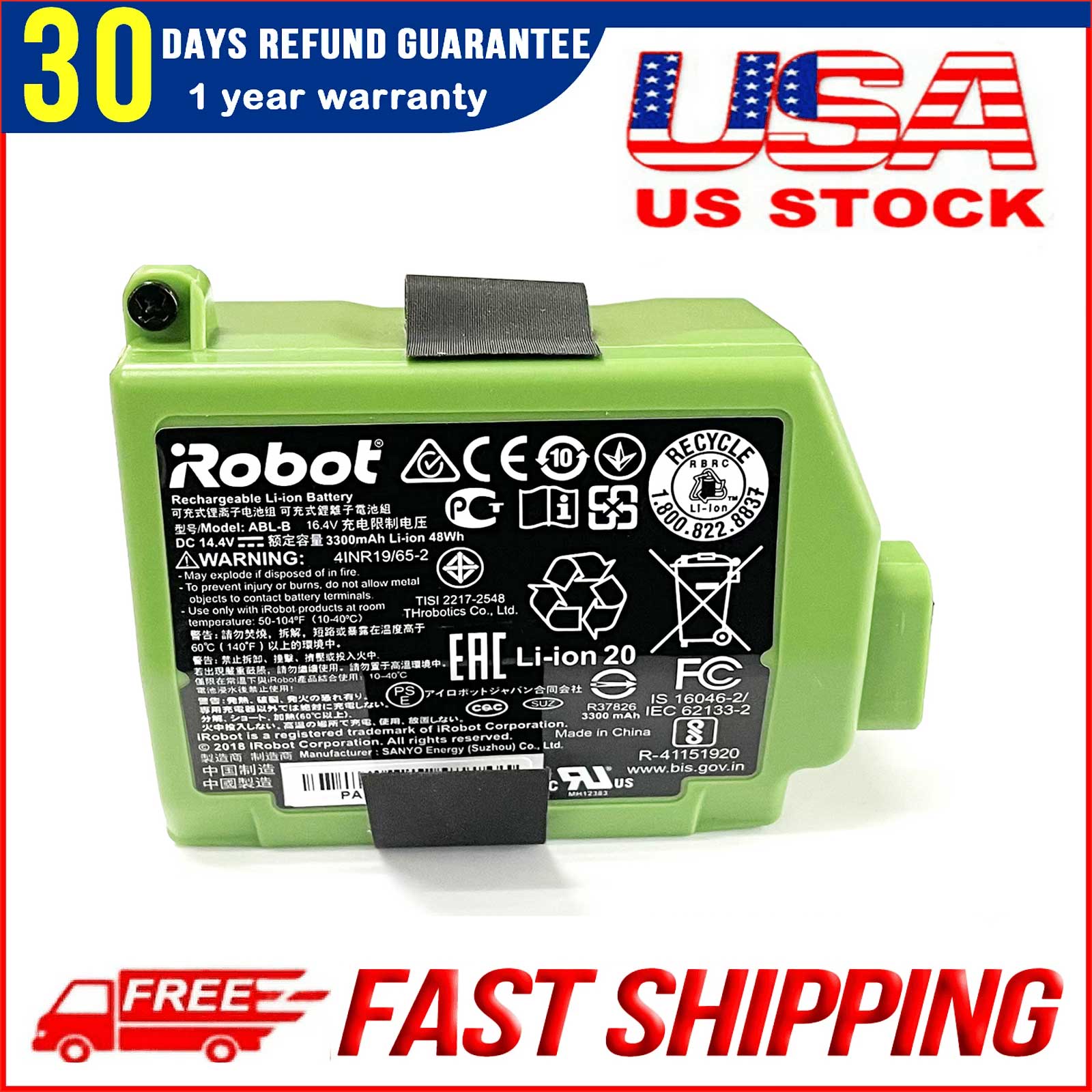 Genuine ABL-B Battery for iRobot Roomba S9+ & S9 | 14.4V 48Wh | Replaces 4INR19/65-2