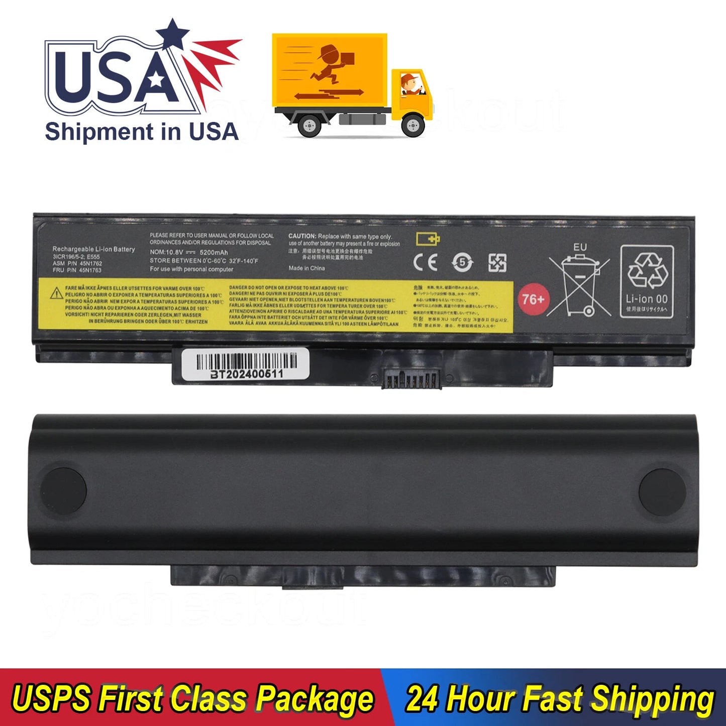 Genuine 45N1762 76+ Laptop Battery Compatible with Lenovo ThinkPad (Edge) E550 E550c E555 E560 E565 Series 3INR19/65-2 45N1758 45N1759 45N1760 45N1763 4X50G59217 10.8V 5200MAH