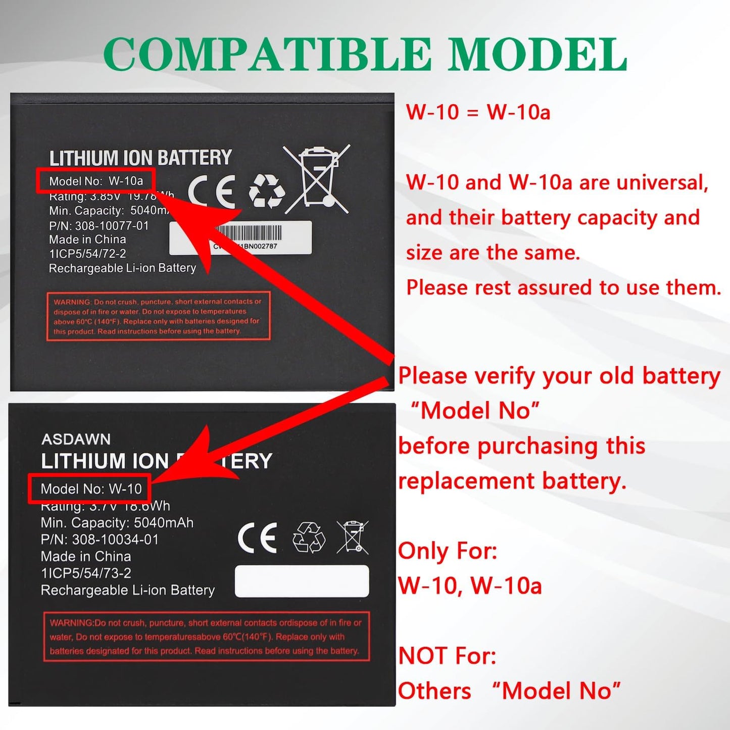 Replacement Battery W-10A W-10 for Netgear Nighthawk M1 MR1100 Mobile Hotspot 5040mAh