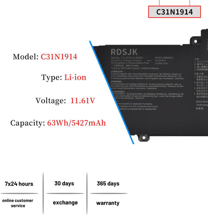 Genuine C31N1914 Laptop Battery for Asus ZenBook 13 UX425UG, ZenBook 14 UX435 Series