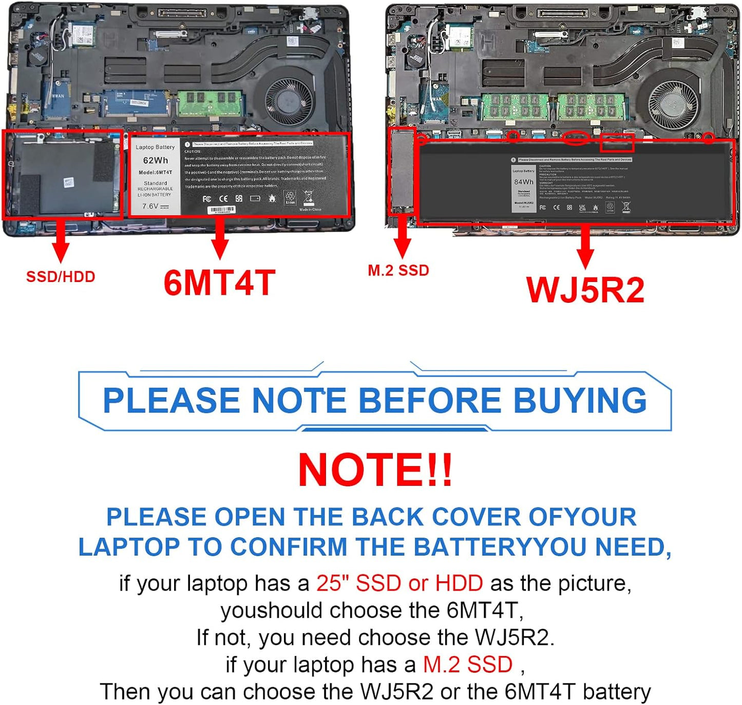 Genuine OEM 62Wh 6MT4T Laptop Battery for Dell Latitude E5470 E5570 15.6" Notebook Precision 15 3510 M3510 Series fits 7V69Y TXF9M 79VRK 07V69Y 0HK6DV 079VRK 0TXF9M
