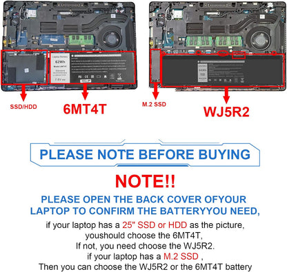 Genuine OEM 62Wh 6MT4T Laptop Battery for Dell Latitude E5470 E5570 15.6" Notebook Precision 15 3510 M3510 Series fits 7V69Y TXF9M 79VRK 07V69Y 0HK6DV 079VRK 0TXF9M