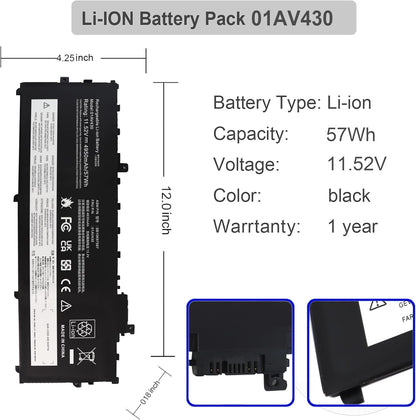 01AV430 SB10K97587 Laptop Battery for Lenovo ThinkPad X1 Carbon 5th Gen 2017 6th Gen 2018 Series 01AV429 01AV431 01AV494 SB10K97586 SB10K97588 11.58V 57Wh 4950mAh
