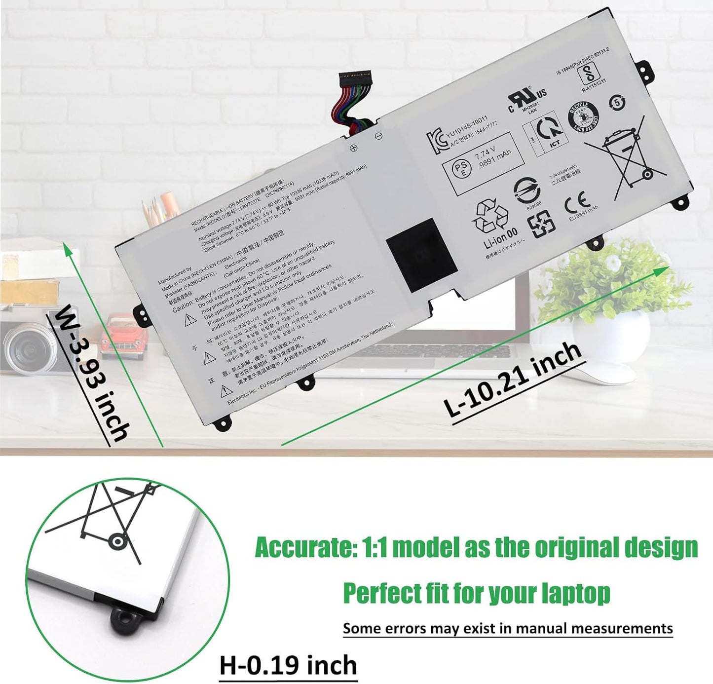 LBV7227E Laptop Battery Replacement for LG Gram 15 2020 15Z90N 16 2021 16ZD90P 16Z90P 16Z90PC 16Z90PG 16T90P 2-in-1 17 2020 17Z90N 17 2021 17Z90P Series Notebook 7.74V 80Wh 10336mAh