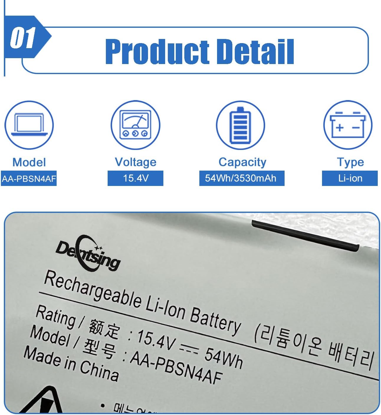 Genuine AA-PBSN4AF Battery with Samsung NP930SBE NP930SBE-K01CN NT930SBE NT930SBE-K38 Series Notebook 15.4V 54Wh 3530mAh 4Cells