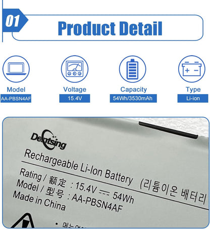 Genuine AA-PBSN4AF Battery with Samsung NP930SBE NP930SBE-K01CN NT930SBE NT930SBE-K38 Series Notebook 15.4V 54Wh 3530mAh 4Cells