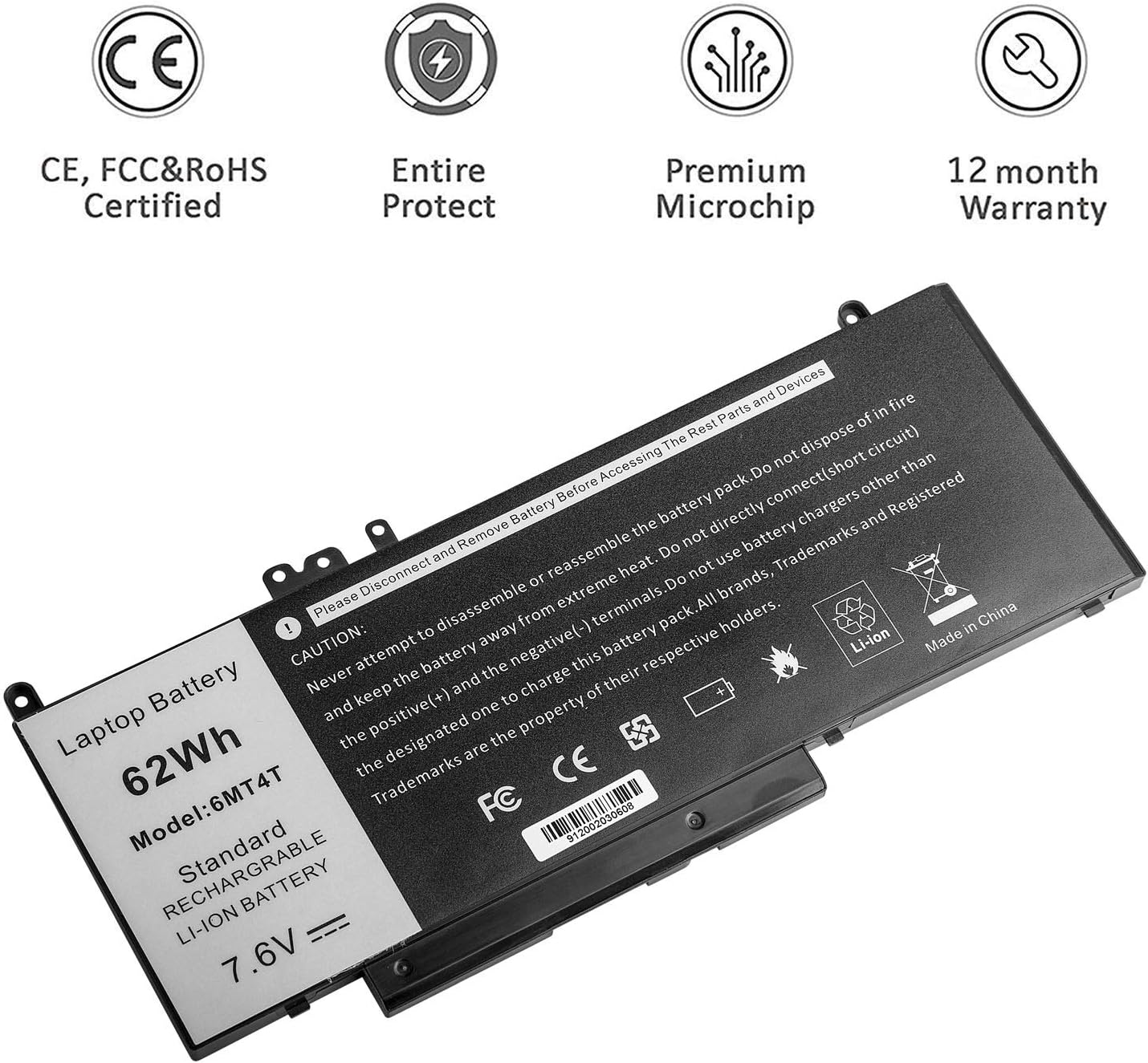 Genuine OEM 62Wh 6MT4T Laptop Battery for Dell Latitude E5470 E5570 15.6" Notebook Precision 15 3510 M3510 Series fits 7V69Y TXF9M 79VRK 07V69Y 0HK6DV 079VRK 0TXF9M