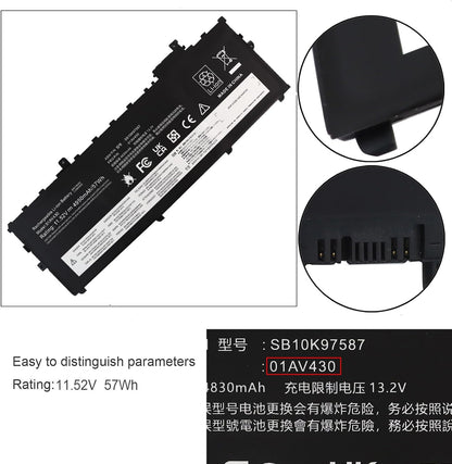 01AV430 SB10K97587 Laptop Battery for Lenovo ThinkPad X1 Carbon 5th Gen 2017 6th Gen 2018 Series 01AV429 01AV431 01AV494 SB10K97586 SB10K97588 11.58V 57Wh 4950mAh