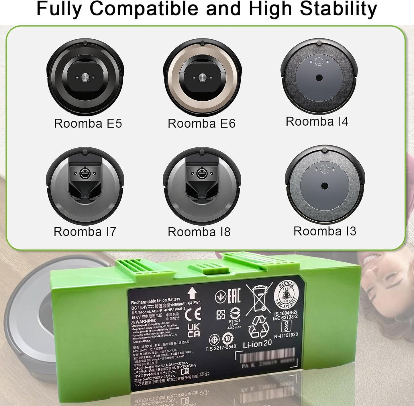 ABL-F Replacement Battery for iRobot Roomba i7 i7+ i3 i4 i8 e5 e6 Series – 14.4V High-Capacity Li-ion Battery