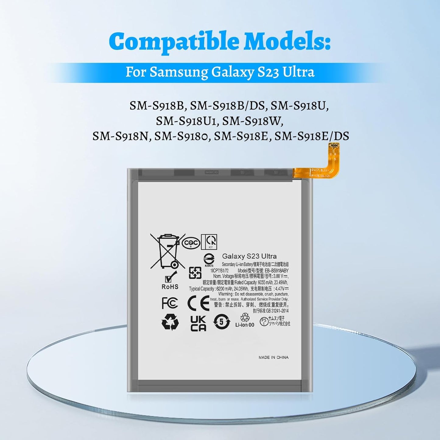 Galaxy S23 Ultra Battery, (2025 Upgraded) High Capacity 6200mAh EB-BS918ABY Li-Polymer Battery for Galaxy S23 Ultra SM-S918U SM-S918U1 SM-S918B with Repair Tool Kits