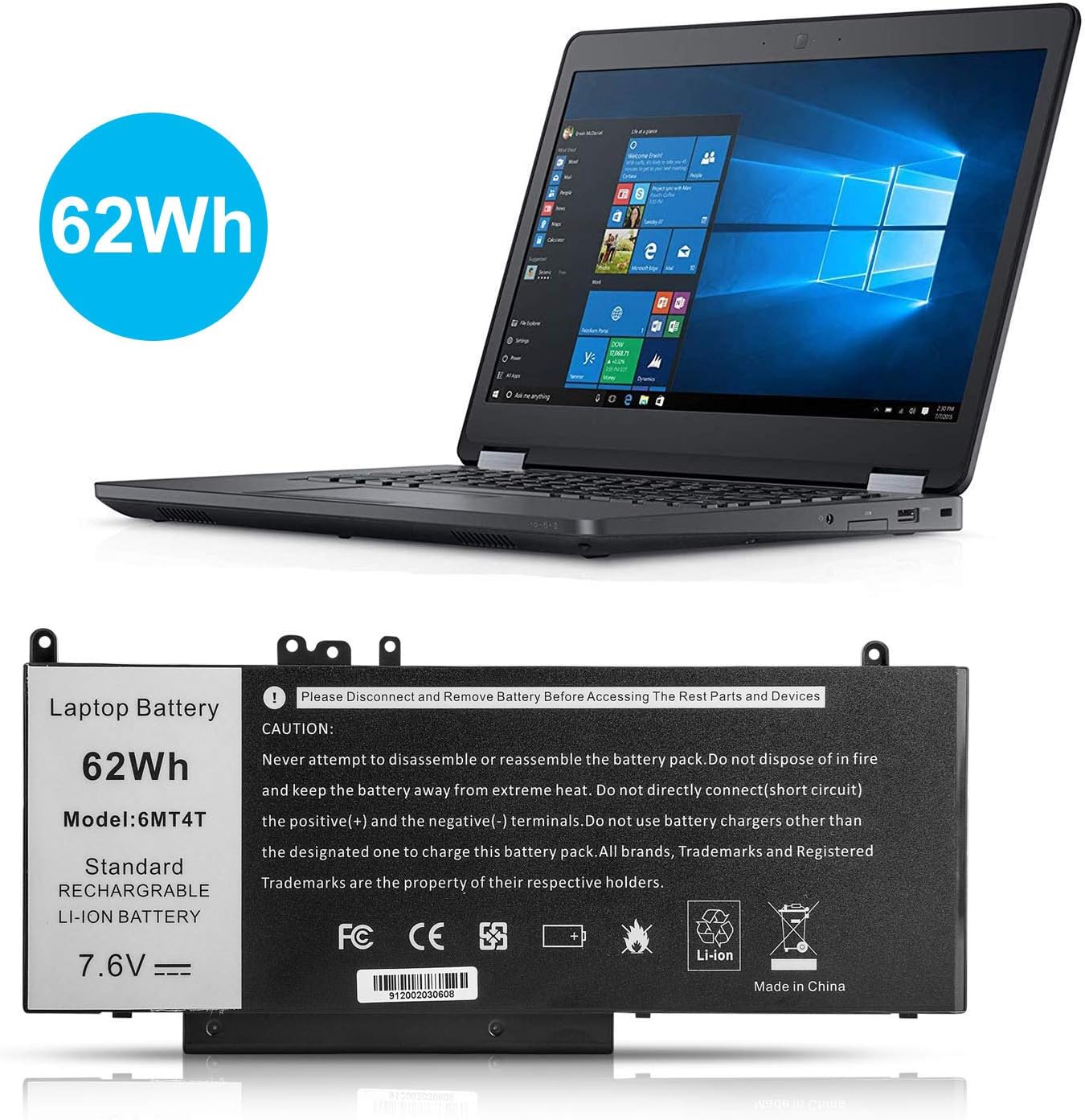 Genuine OEM 62Wh 6MT4T Laptop Battery for Dell Latitude E5470 E5570 15.6" Notebook Precision 15 3510 M3510 Series fits 7V69Y TXF9M 79VRK 07V69Y 0HK6DV 079VRK 0TXF9M
