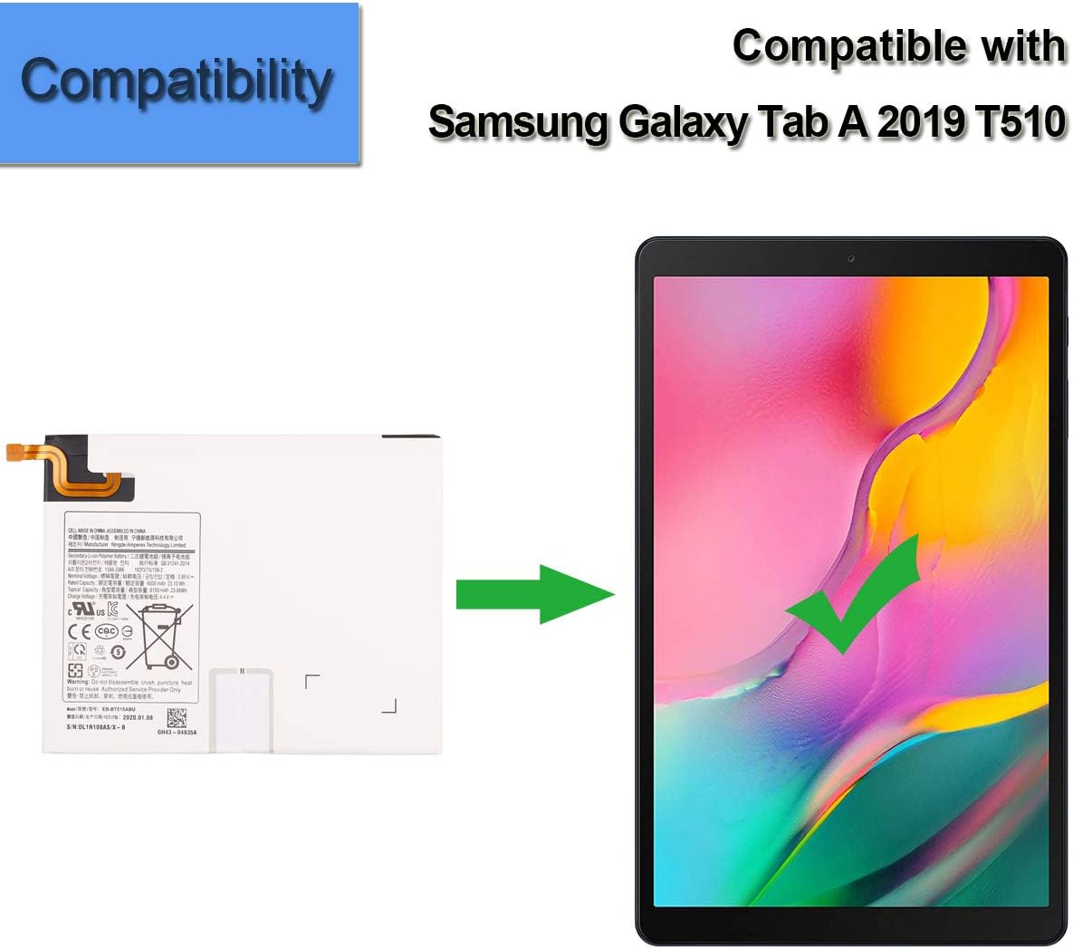 Genuine Battery EB-BT515ABU Compatible with Samsung Galaxy Tab A 2019 T510 T515 with Tools