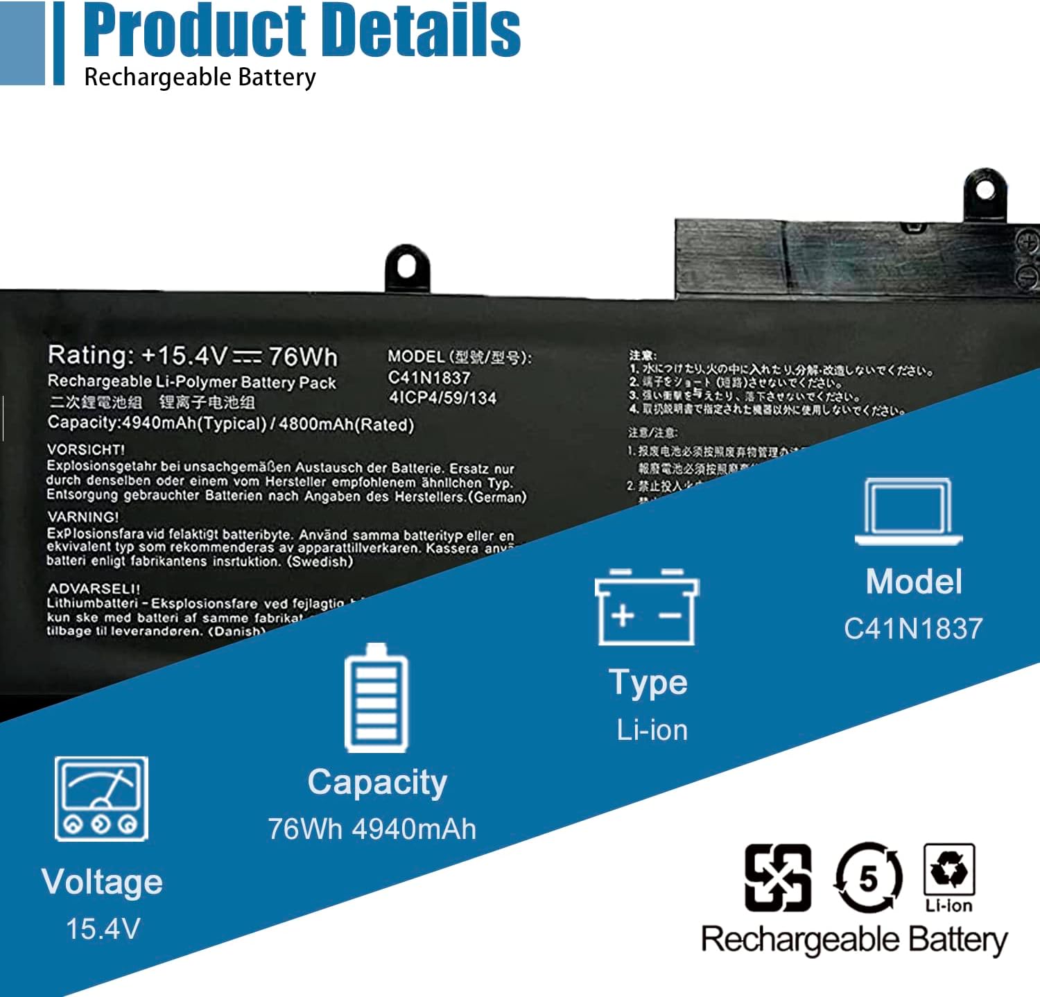  Genuine C41N1837 Laptop Battery for Asus ROG Zephyrus GA502, GU502, GX502 Series