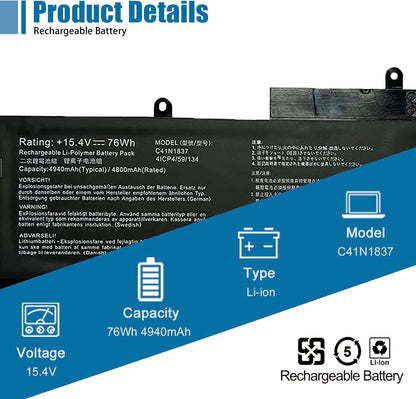  Genuine C41N1837 Laptop Battery for Asus ROG Zephyrus GA502, GU502, GX502 Series