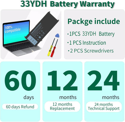 56WH 33YDH Laptop Battery for Dell Inspiron 17 7000 7778 7779 7786 7773 15 7577 G3 3579 3779 G5 5587 G7 7588 Latitude 13 3380 14 3490 15 3590 3580 PVHT1 P30E 81PF3 081PF3 12 Months Warranty
