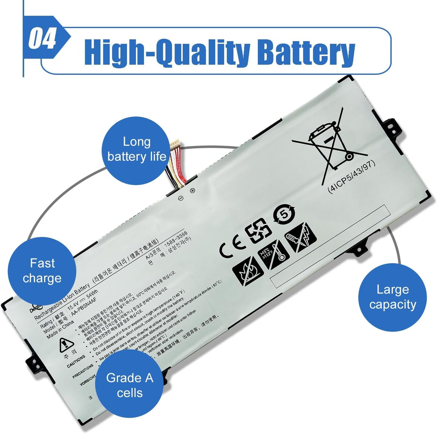 Genuine AA-PBSN4AF Battery with Samsung NP930SBE NP930SBE-K01CN NT930SBE NT930SBE-K38 Series Notebook 15.4V 54Wh 3530mAh 4Cells