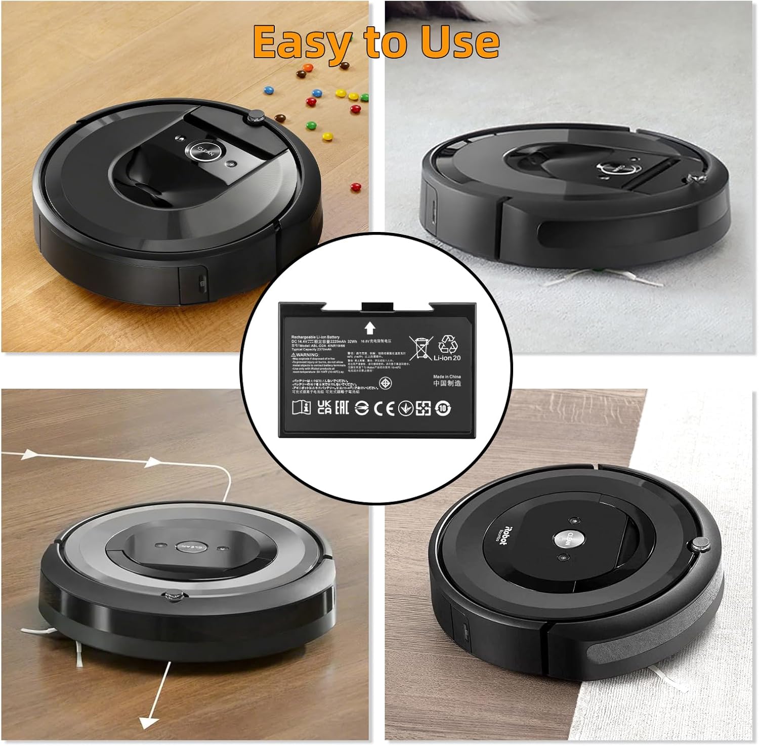 ABL-D2 ABL-D2A Replacement Battery Compatible with iRobot Roomba j7 j7+ j8+ i8 i8+ i4 i4+ i6 e5 e6 Combo i5 j5 j9 Series – 14.4V 32Wh High-Performance Power Pack