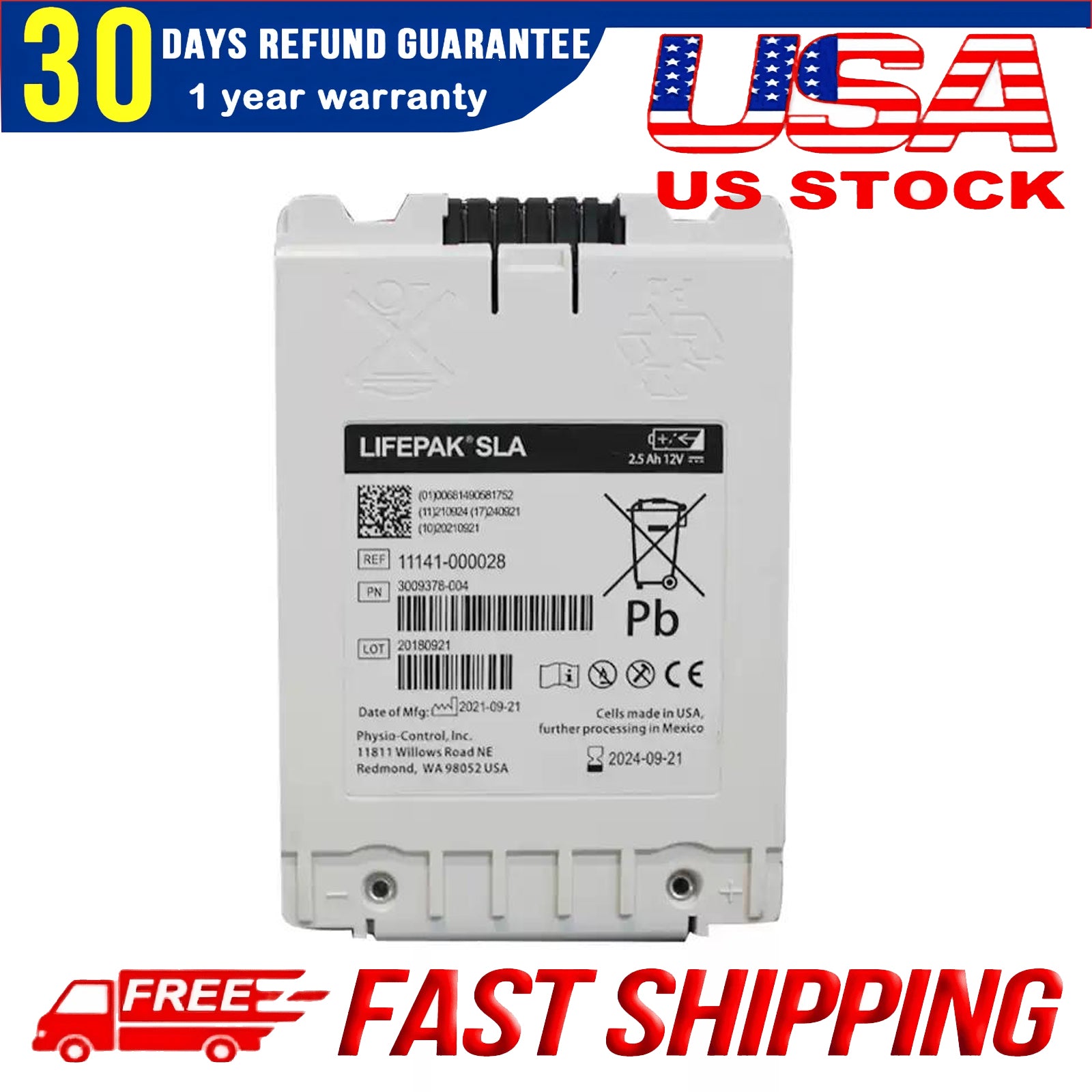 REF 11141-000028 11141-000106 Battery Replacement for Physio Lifepak 12 Defibrillator & Monitor