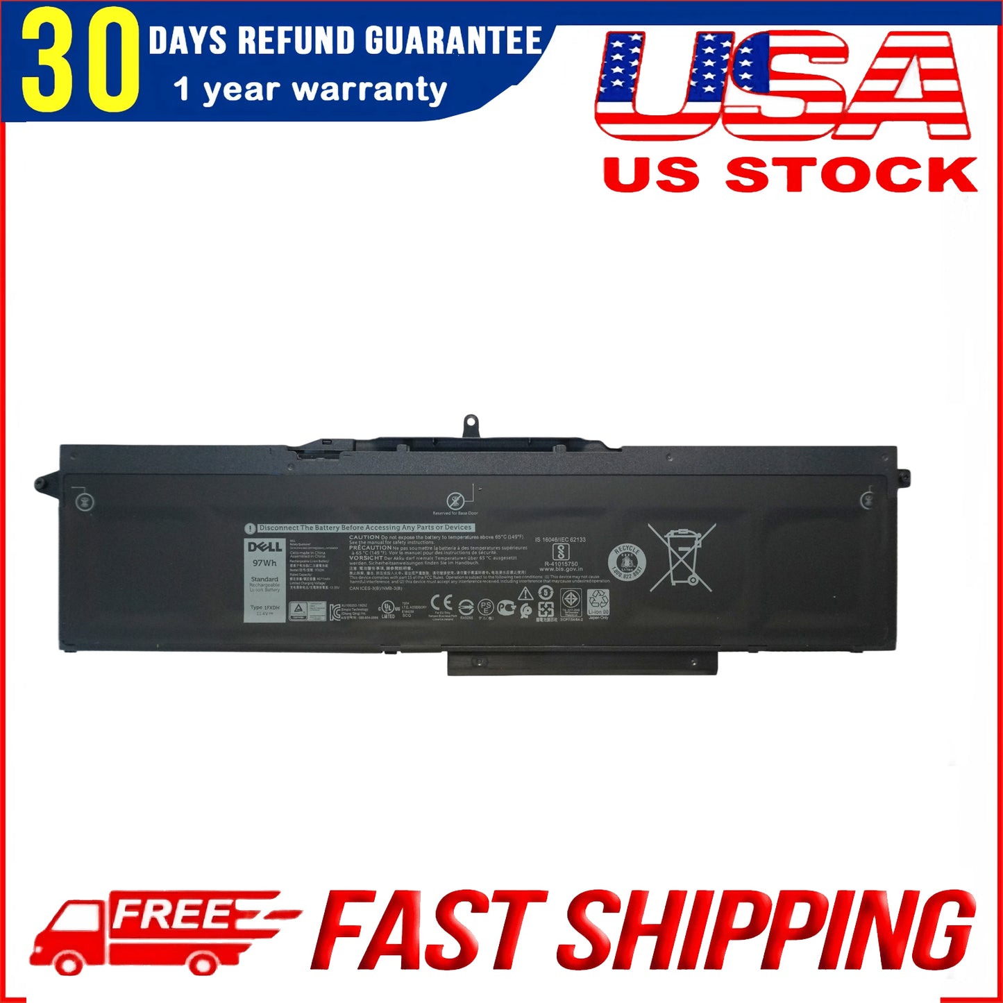NEW 97Wh 6‑Cell 1FXDH Battery Replacement for Dell Latitude 5501 & Precision 3541 Laptop