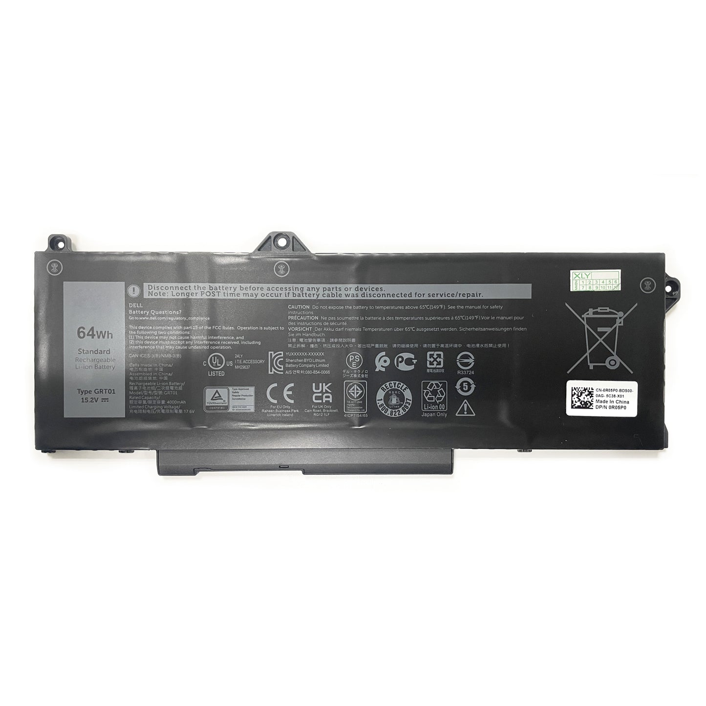 GRT01 R05P0 VXD57  Dell OEM Original Laptop Battery for Dell Latitude 5421 5431 5521 5531 Precision 3470 3561 3571 Alienware m17 R5 AMD Series 00P3TJ 0P3TJ 0R05P0 005RGW 05RGW GRTO1 0VXD57 53XPY 53XP7 053XP7 15.2V 64Wh