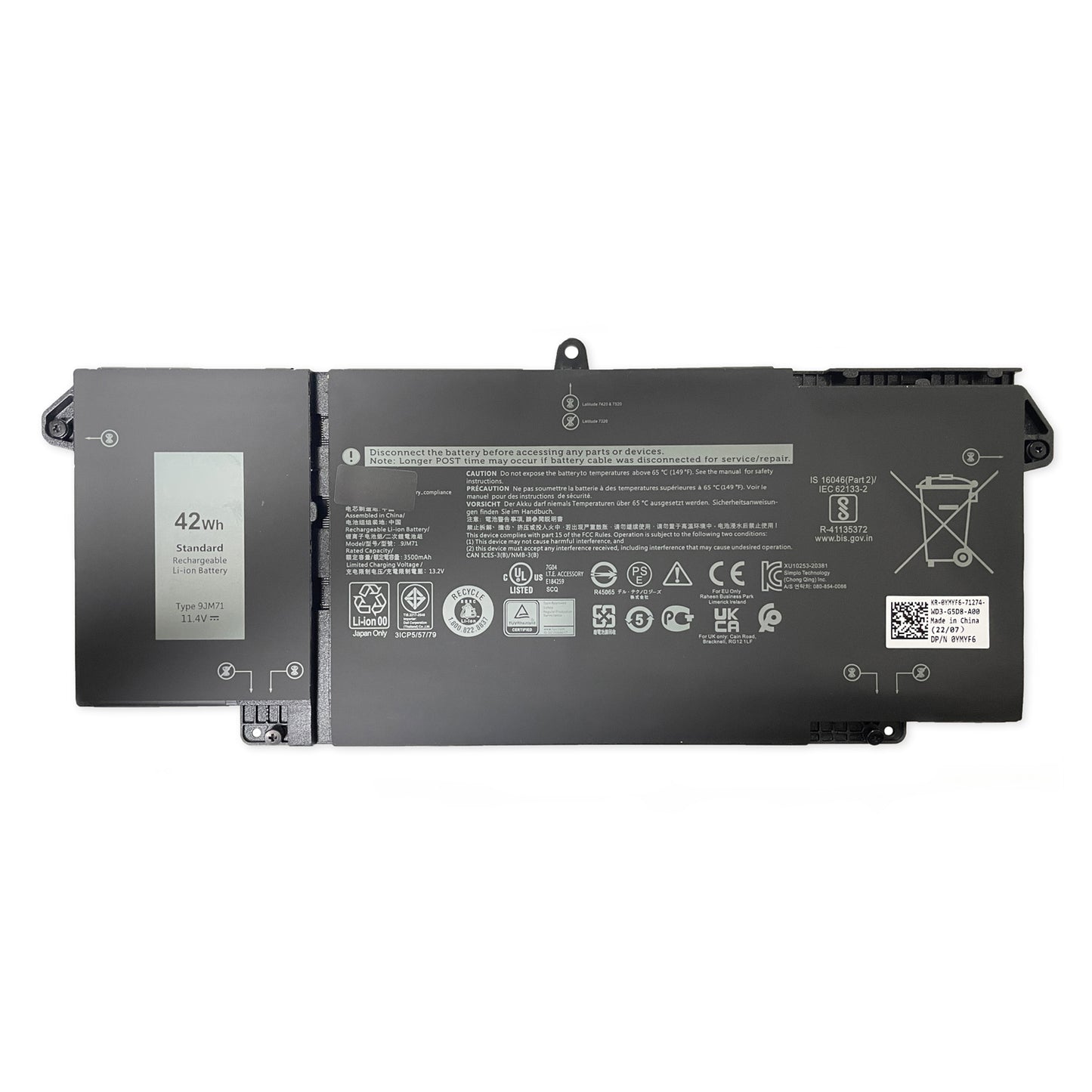 Genuine Dell Latitude 5320 7320 7420 7520 Laptop Battery 11.4V 42Wh 9JM71