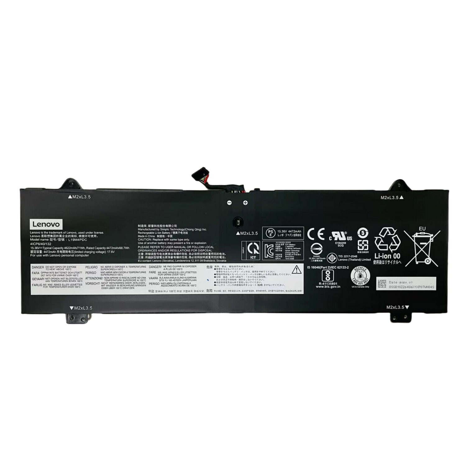 Genuine L19M4PDC 19L4PDC L19C4PDC Laptop Battery Replacement for Lenovo Ideapad Yoga 7i 2020 2021 2022 7-14ITL5 7-15ITL5 7-14ACN6 7-14ARB7 Series 5B10Z26479 SB10Z26481 5B10Z26482 15.36V 71Wh 4622mAh