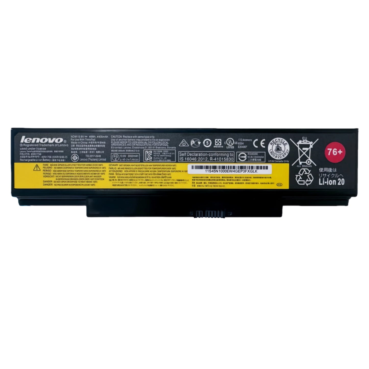 Genuine 45N1762 76+ Laptop Battery Compatible with Lenovo ThinkPad (Edge) E550 E550c E555 E560 E565 Series 3INR19/65-2 45N1758 45N1759 45N1760 45N1763 4X50G59217 10.8V 5200MAH