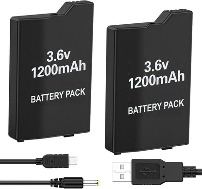 PSP Battery Replacement - 2 Pack with USB Charging Cable
