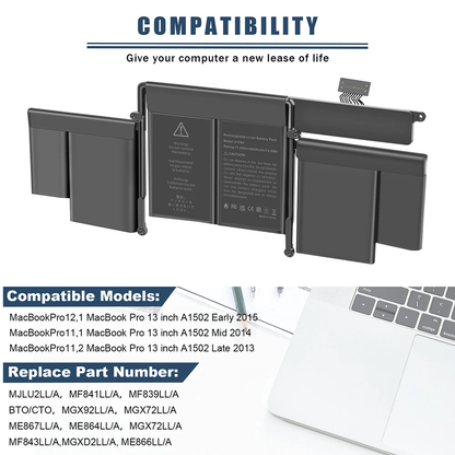 Best A1502 Replacement Battery for MacBook Pro Retina 13″ (Early 2015/Mid 2014/Late 2013) – 74.9Wh High Capacity