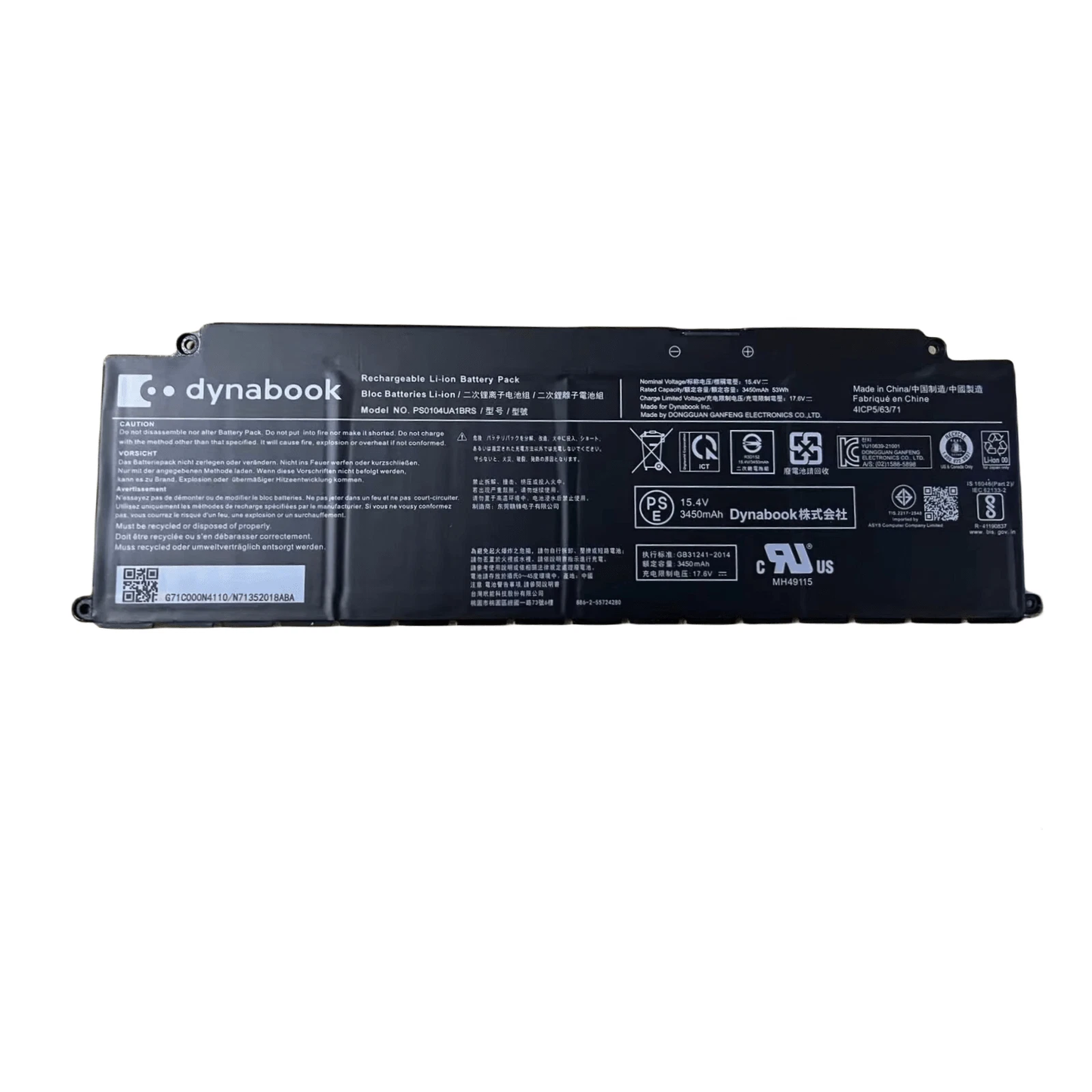 PS0104UA1BRS Battery 53Wh 3450mAh Replacement for Dynabook U30 / Tecra A40-J/Tecra A50-J Series 41CP5/63/71 15.4V