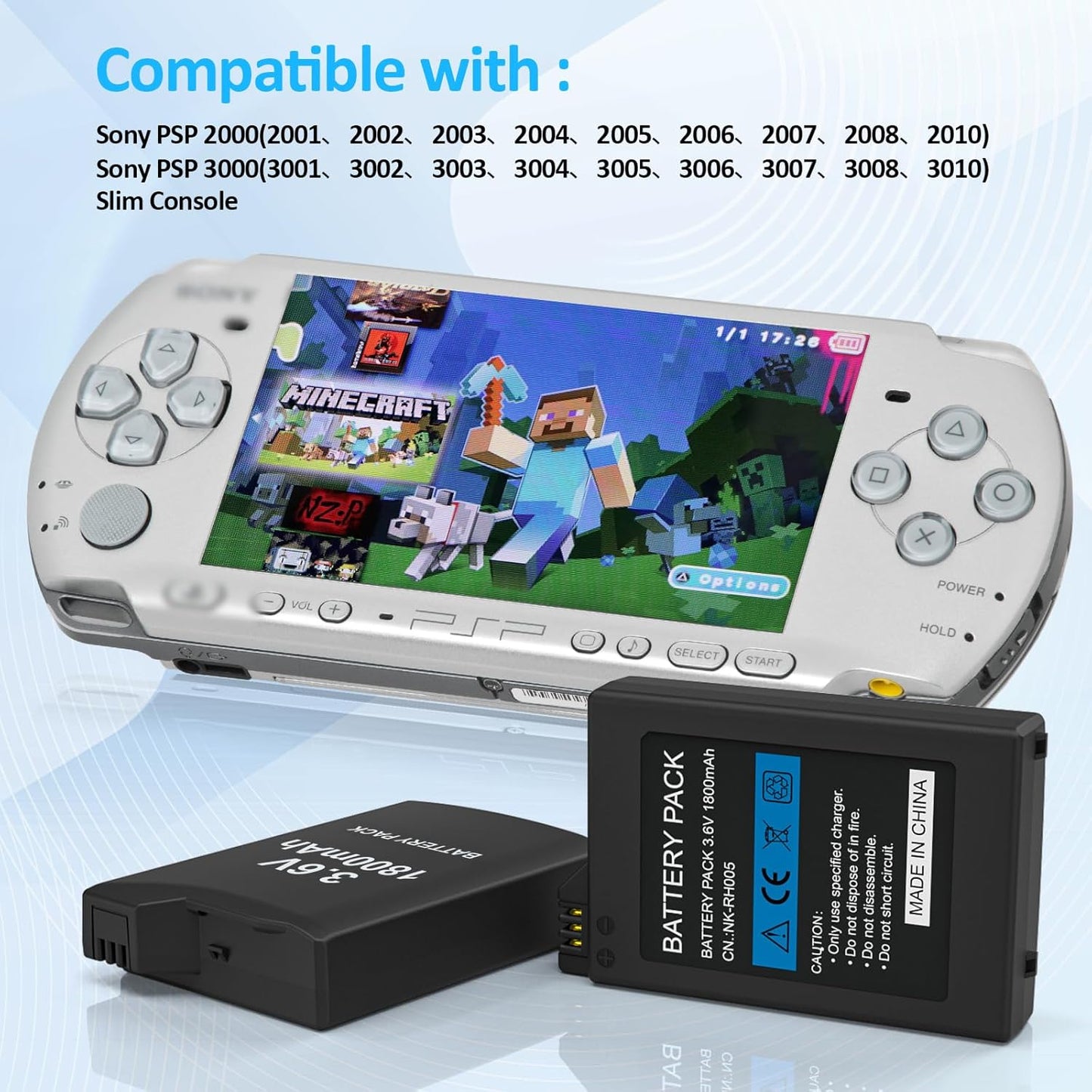 PSP Battery Replacement - 2 Pack with USB Charging Cable