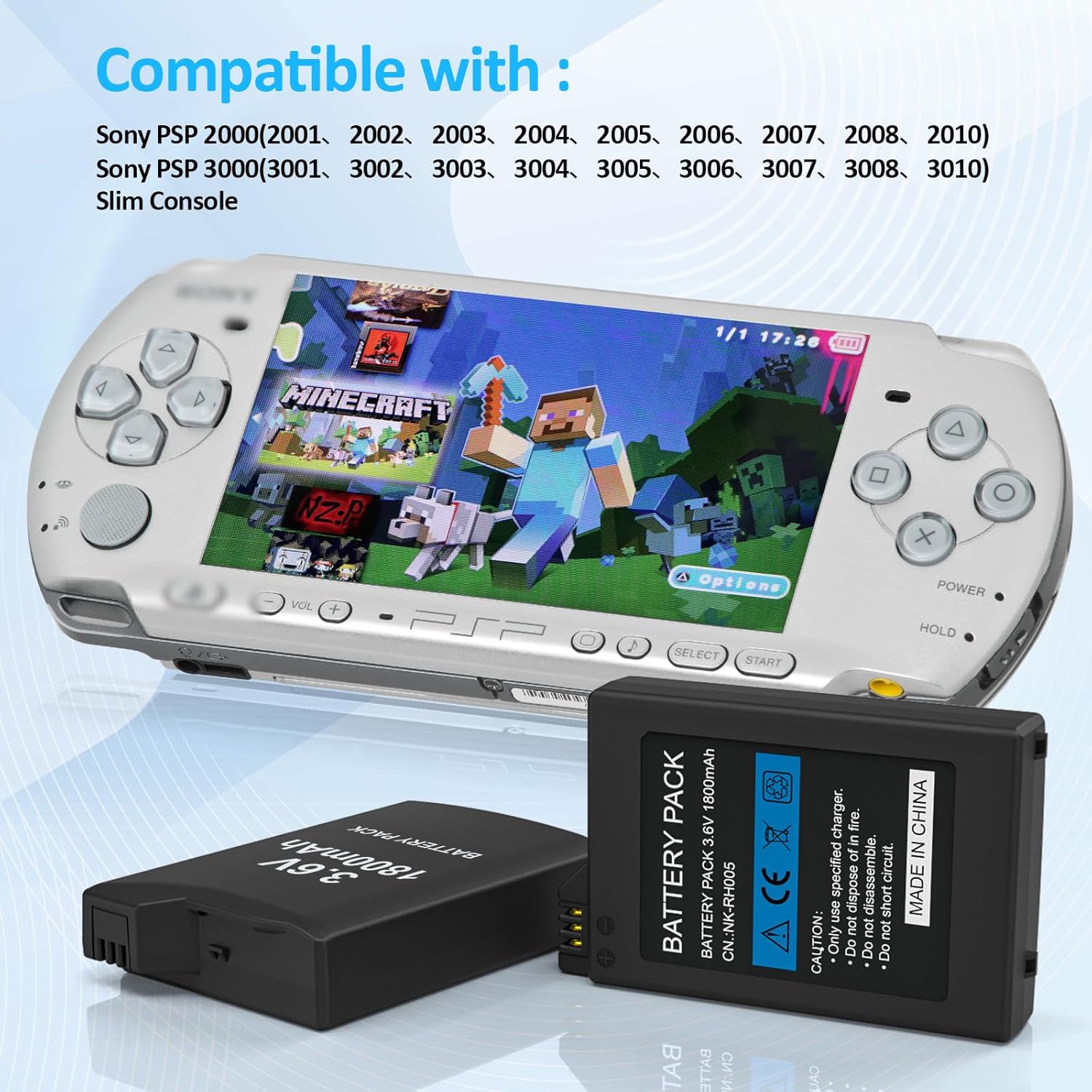 PSP Battery Replacement - 2 Pack with USB Charging Cable