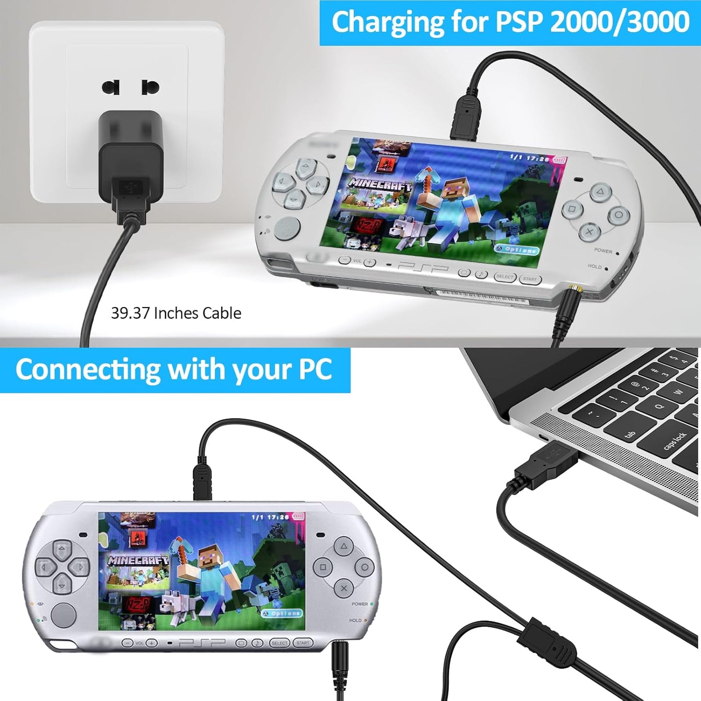 PSP Battery Replacement - 2 Pack with USB Charging Cable