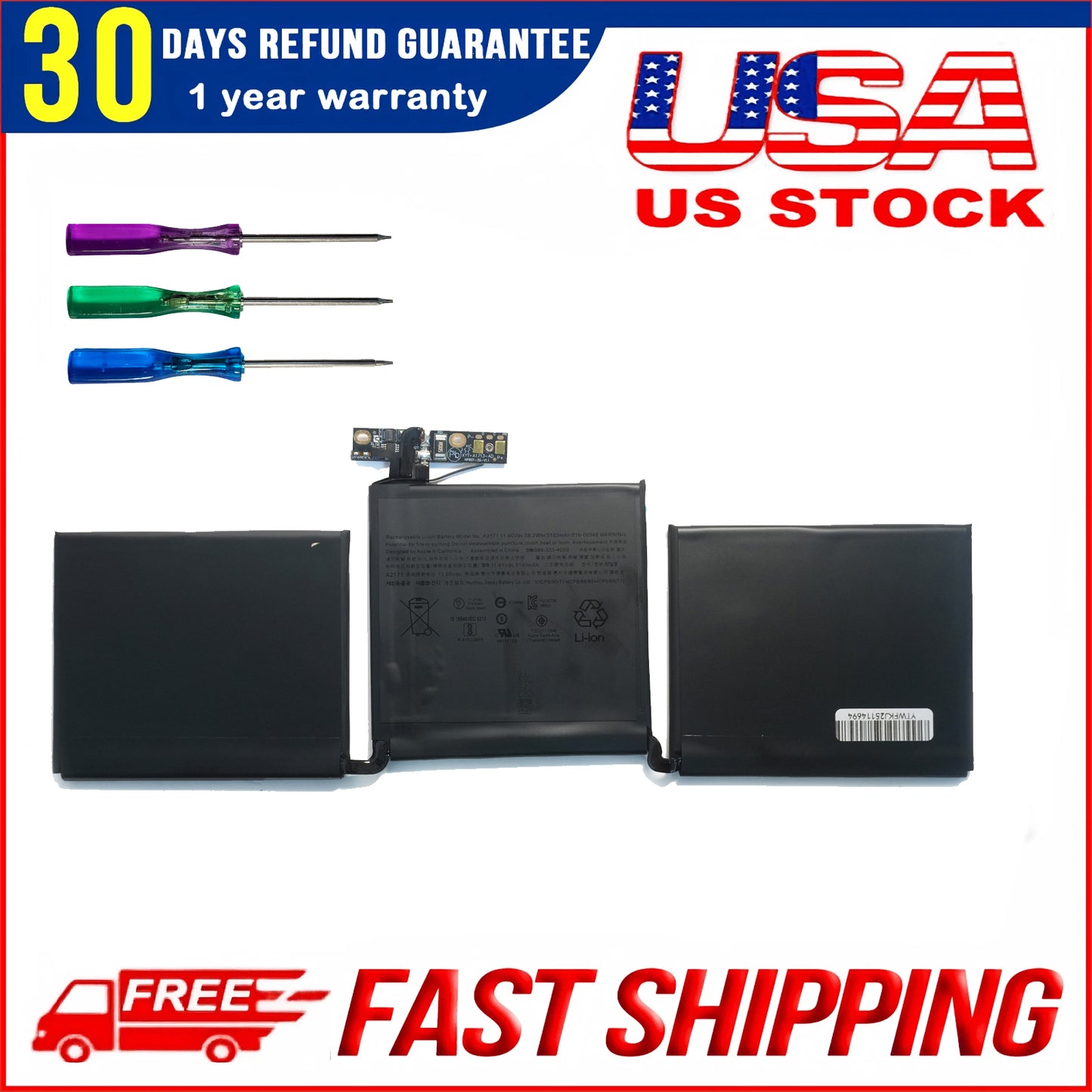A2171 Battery Replacement for MacBook Pro 13" (M1, 2020) - Models A2159, A2289, A2338