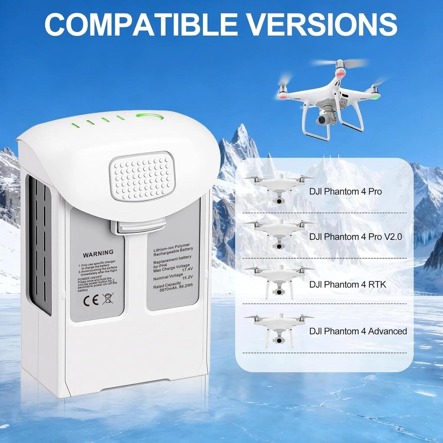 DJI Phantom 4 Series Intelligent Flight Battery High Capacity 5870mAh, for DJI Phantom 4, 4 Advanced, 4 Pro, 4 Pro V2.0, 4 RTK-OEM
