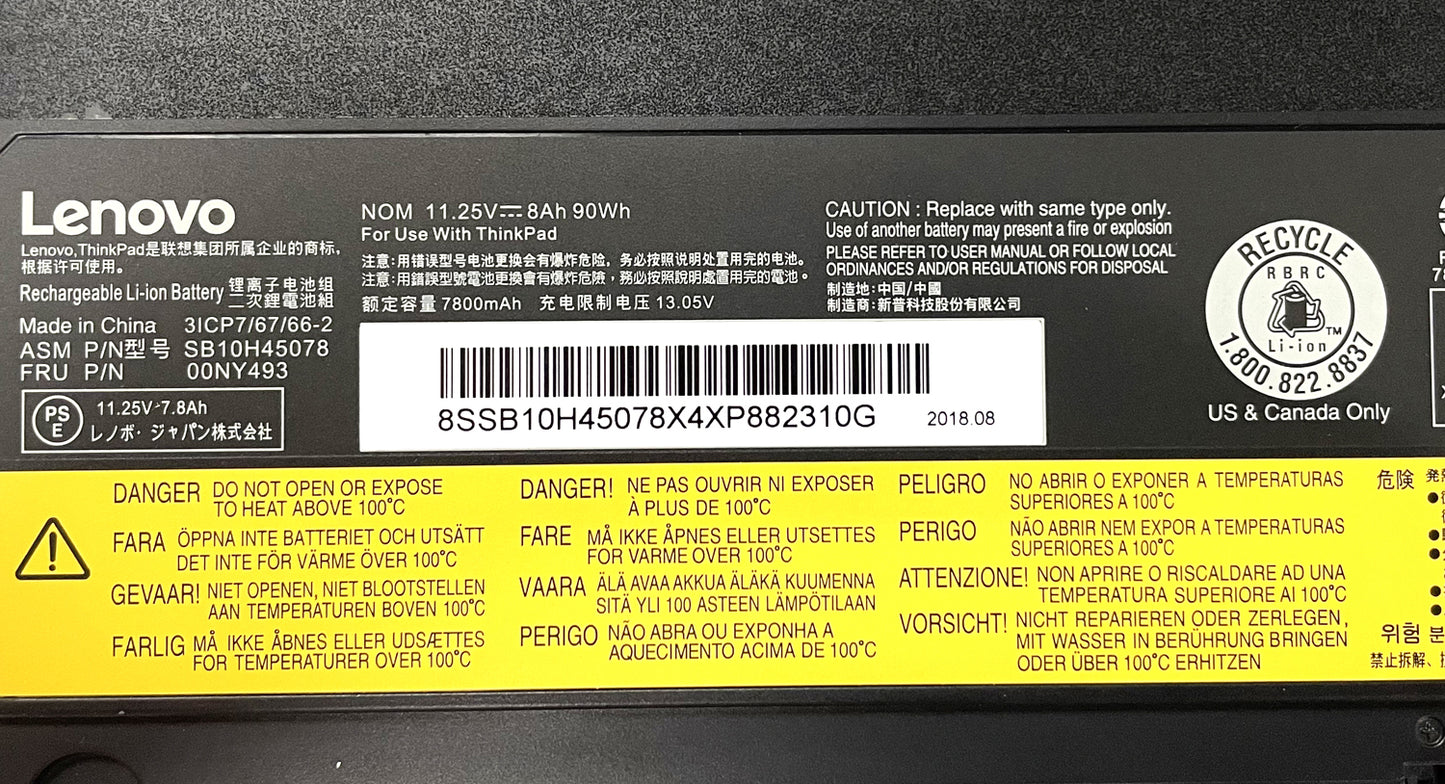 Genuine 00NY493 01AV477 Battery 77+ 77++ Replacement for Lenovo ThinkPad P50 P51 P52 Series Laptop 20MM 20MN 20HH L17M6P51 L17L6P51 01AV496 01AV495 00NY490 00NY491 00NY492 4X50K14091 11.25V 90Wh 8000mAh