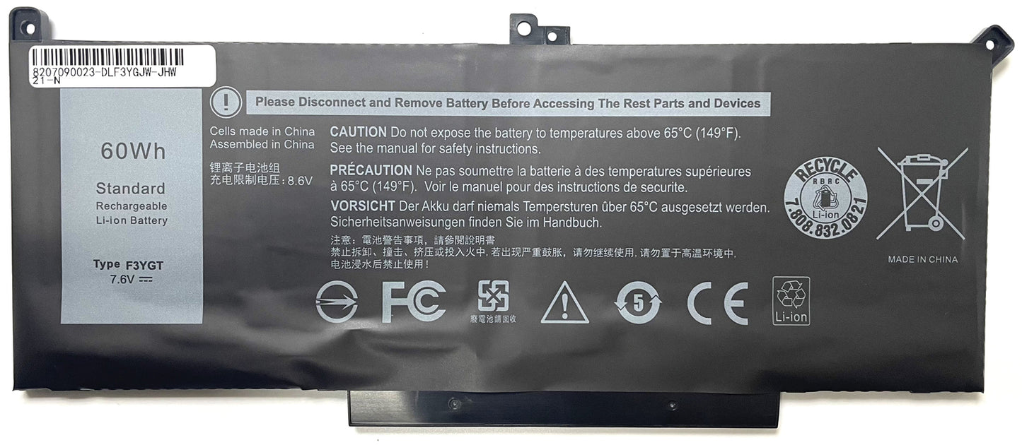 60Wh F3YGT Laptop Battery Replacement for Dell Latitude 7480 7280 7490 E7480 E7280 E7490 7380 7390 7290 E7390 E7290 E7380 12 13 14 7000, DM3WC F3YGT-1 KG7VF 2X39G V4940 451-BBYE 453-BBCF 0DM3WC 0F3YGT