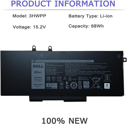DELL 3HWPP Battery for Dell Latitude 5401 5410 5411 5501 5510 5511 Precision 3541 3551 Inspiron 7706 2-in-1 Inspiron 7500 2-in-1 Inspiron 7506 2-in-1 Black 03HWPP 10X1J N2NLL 1VY7F 451-BCMN 15.2V 68Wh