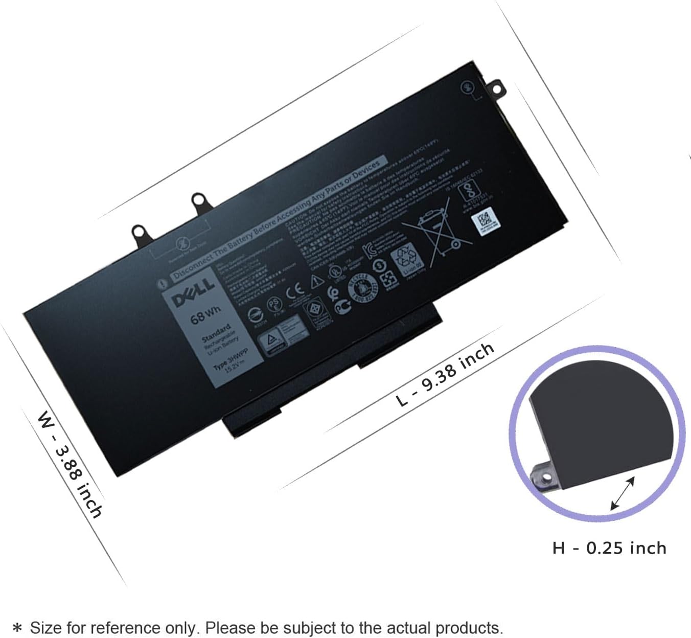DELL 3HWPP Battery for Dell Latitude 5401 5410 5411 5501 5510 5511 Precision 3541 3551 Inspiron 7706 2-in-1 Inspiron 7500 2-in-1 Inspiron 7506 2-in-1 Black 03HWPP 10X1J N2NLL 1VY7F 451-BCMN 15.2V 68Wh