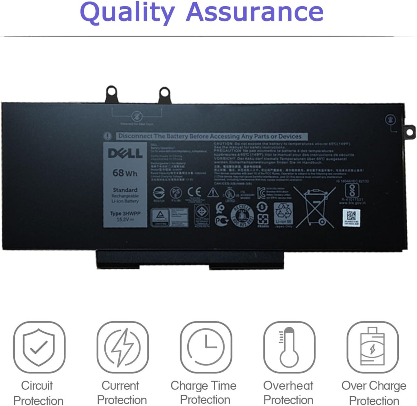 DELL 3HWPP Battery for Dell Latitude 5401 5410 5411 5501 5510 5511 Precision 3541 3551 Inspiron 7706 2-in-1 Inspiron 7500 2-in-1 Inspiron 7506 2-in-1 Black 03HWPP 10X1J N2NLL 1VY7F 451-BCMN 15.2V 68Wh